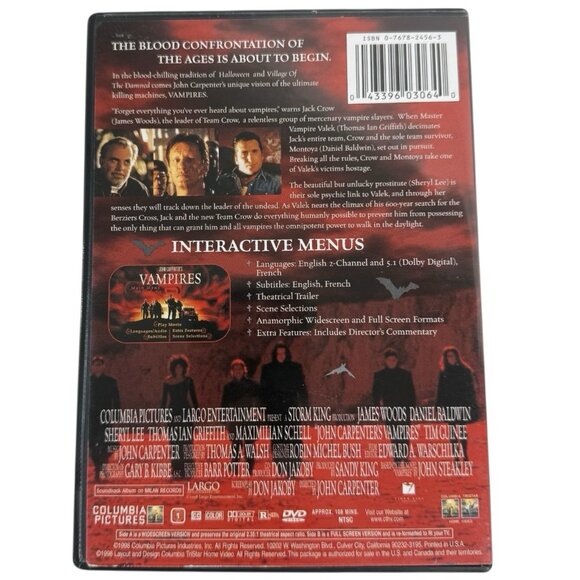 John Carpenter's Vampires DVD 1998 Rated R Widescreen and Full Screen - Picture 3 of 4